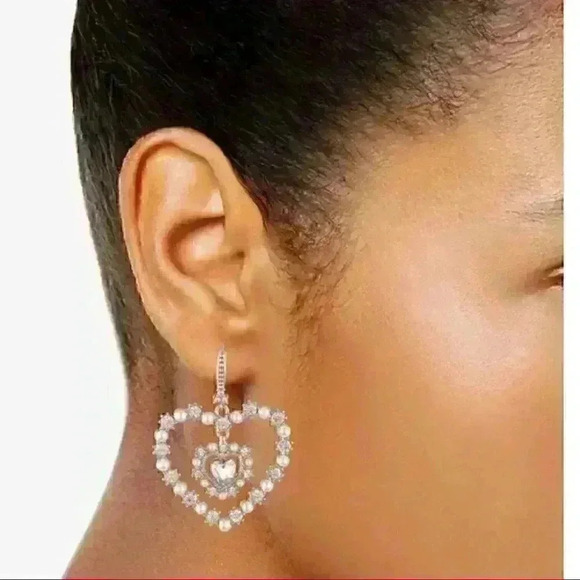 Marchesa Gold Tone Heart Drop Earrings - Picture 2 of 4